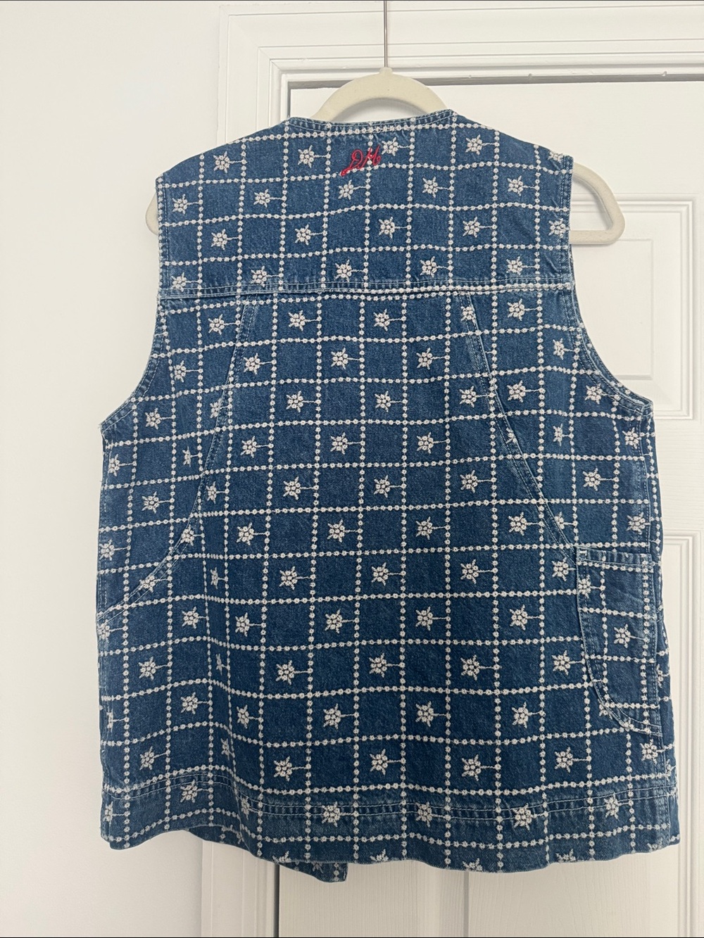 Damson Madder Blue Embroidered Denim Tie-Front Vest - Picture 3 of 5